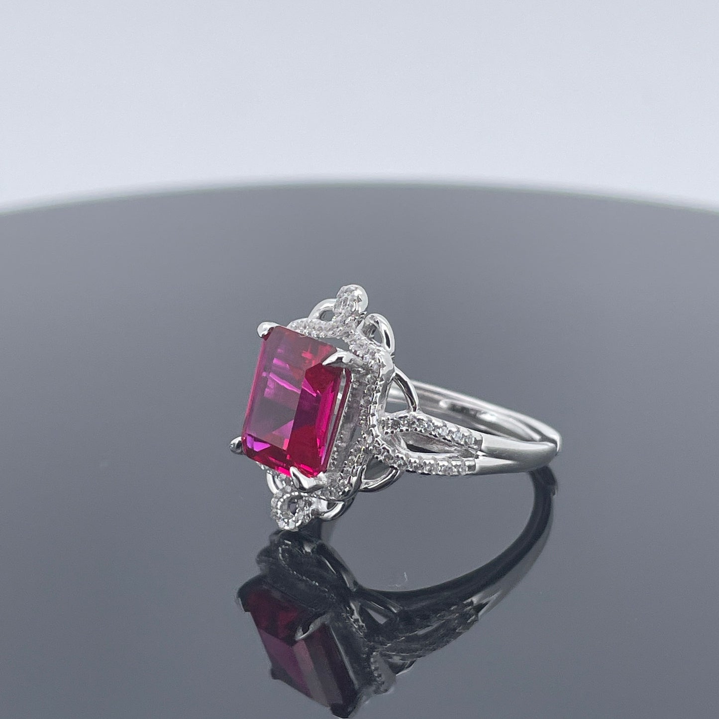 S925 Sterling Silver Lab Ruby Ring, Premium Anniversary Birthday - Photo 4