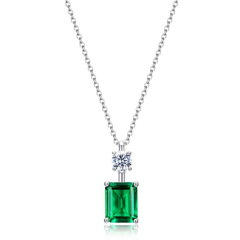 S925 Sterling Silver Lab coloured Gemstone Necklace, Round Diamond Simple - Photo 5