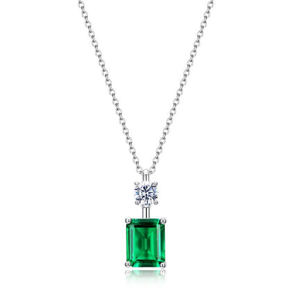 S925 Sterling Silver Lab coloured Gemstone Necklace, Round Diamond Simple - Photo 5