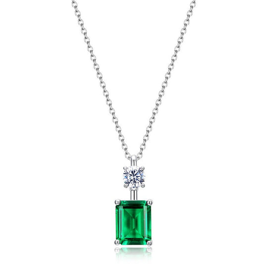 S925 Sterling Silver Lab coloured Gemstone Necklace, Round Diamond Simple - Photo 5