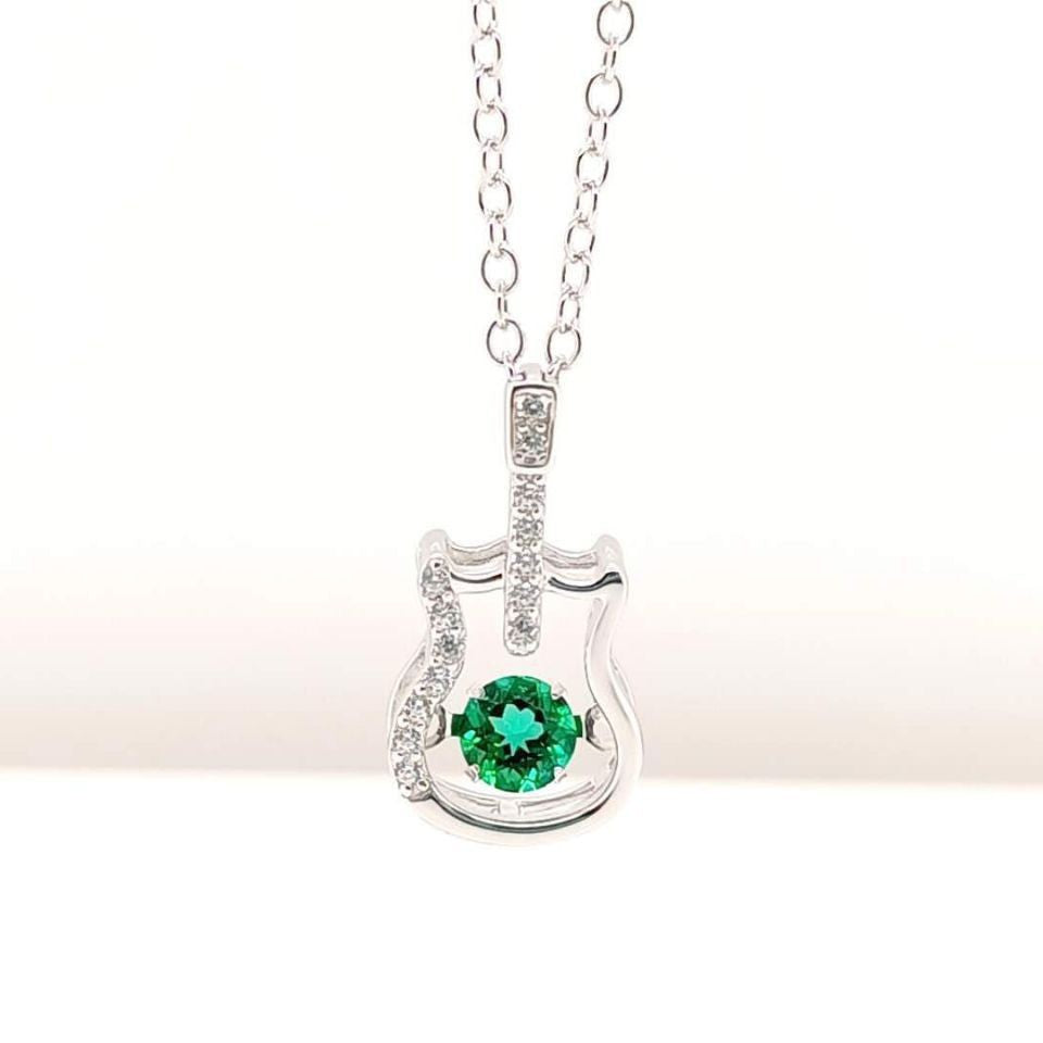 S925 Sterling Silver Emerald Guitar Necklace, Designer Versatile Choker for Women - Photo 3