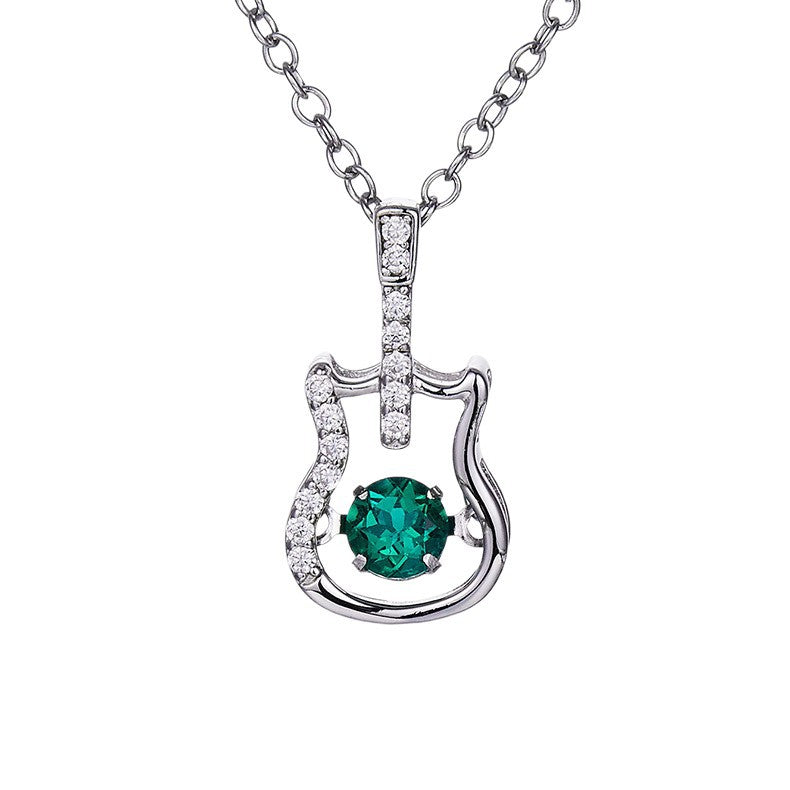 S925 Sterling Silver Emerald Guitar Necklace, Designer Versatile Choker for Women - Photo 5