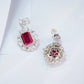 S925 Sterling Silver Lab Pigeon Blood Corundum Vintage Earrings Drop Stud - Photo 4