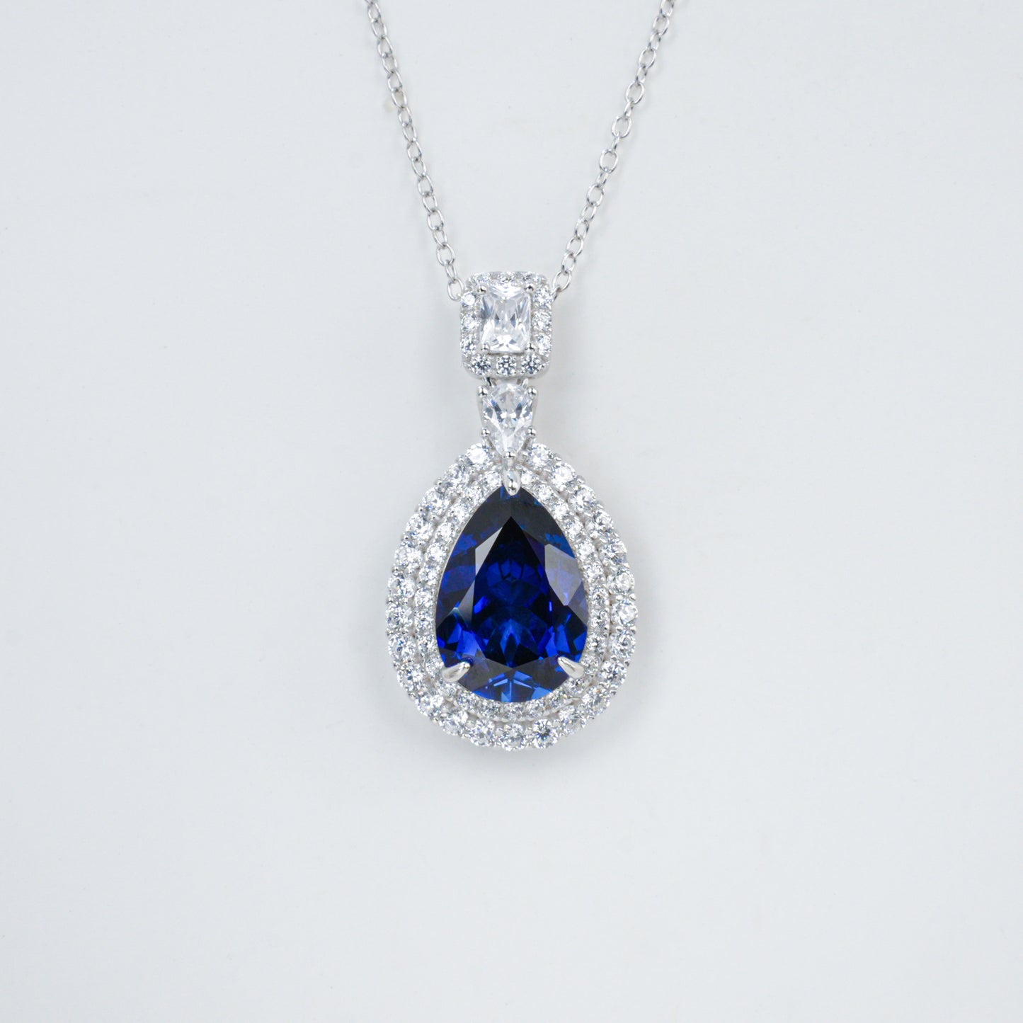 S925 Sterling Silver Lab Sapphire Teardrop Halo, Versatile Women's Choker - Photo 5