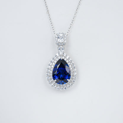 S925 Sterling Silver Lab Sapphire Teardrop Halo, Versatile Women's Choker - Photo 5