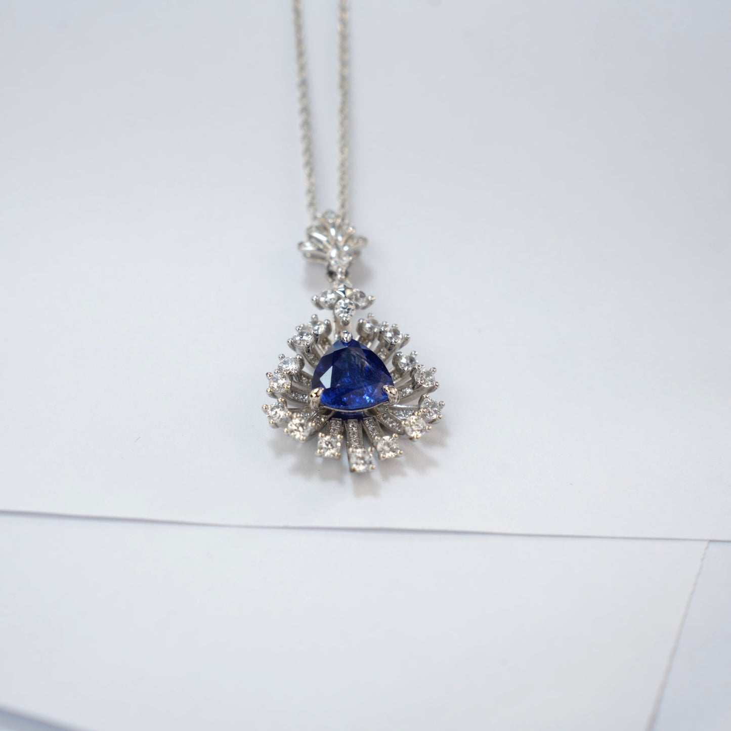 S925 Sterling Silver Triangle-Cut Sapphire Pendant Radiant Halo, Versatile Premium - Photo 3