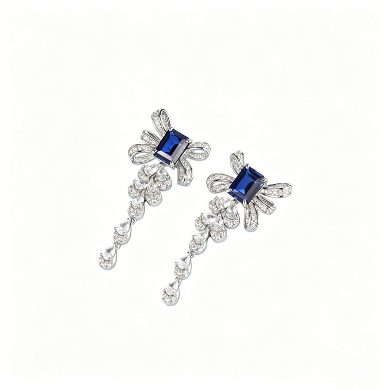 S925 Sapphire Tassel Earrings, Premium Wedding Versatile - Photo 5