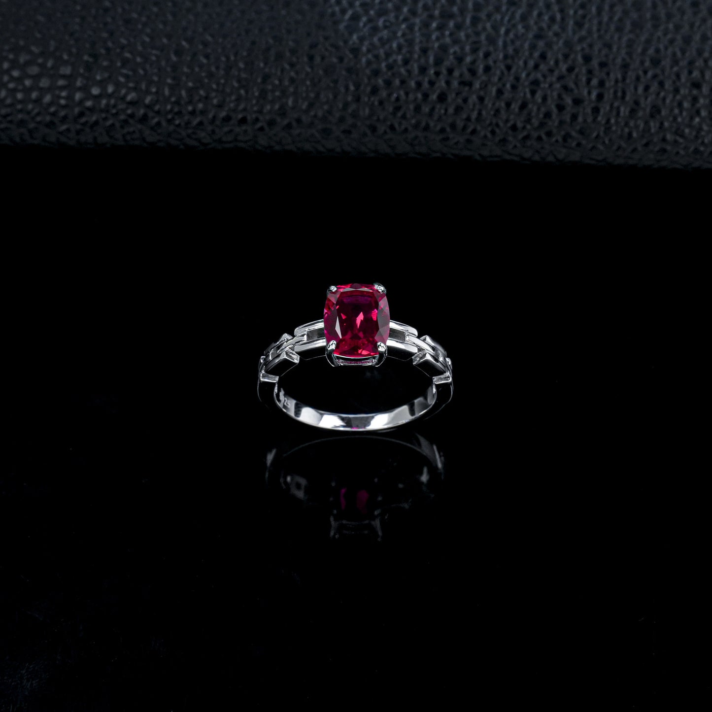 S925 Silver Cushion Lab Ruby Bar Ring, Couple Birthday Gift - Photo 3