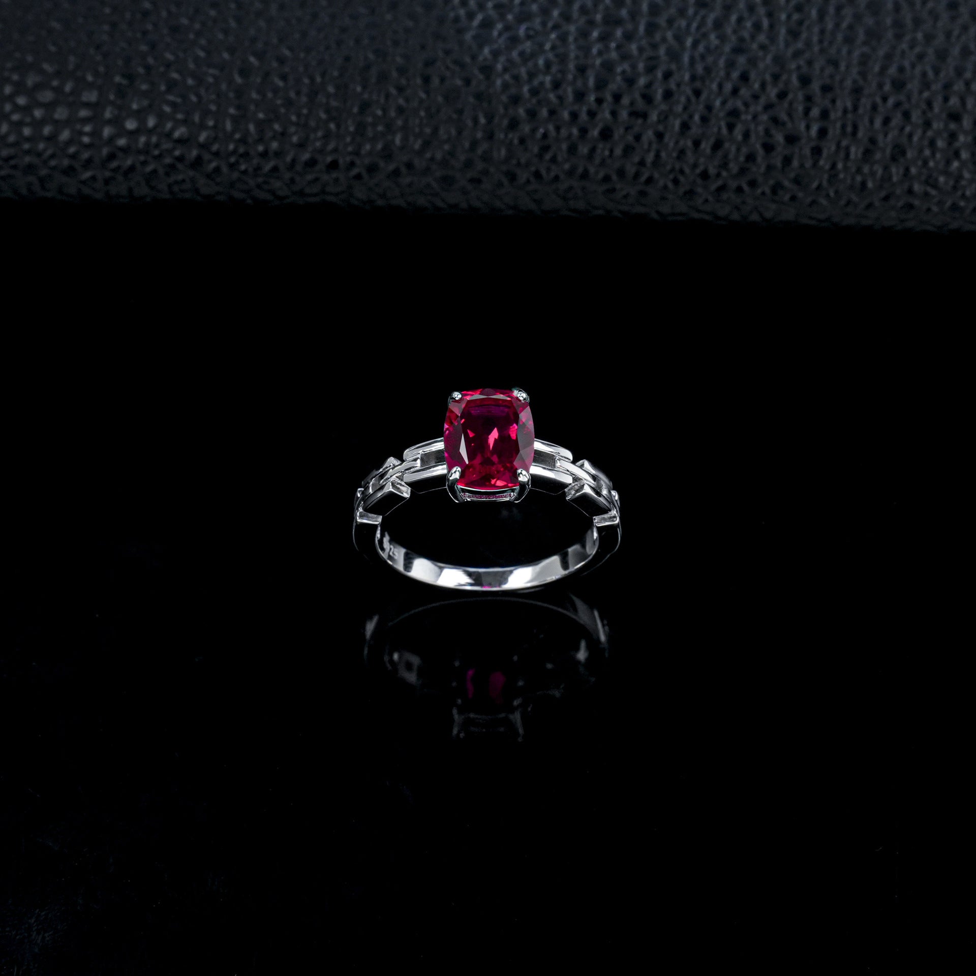 S925 Silver Cushion Lab Ruby Bar Ring, Couple Birthday Gift - Photo 3