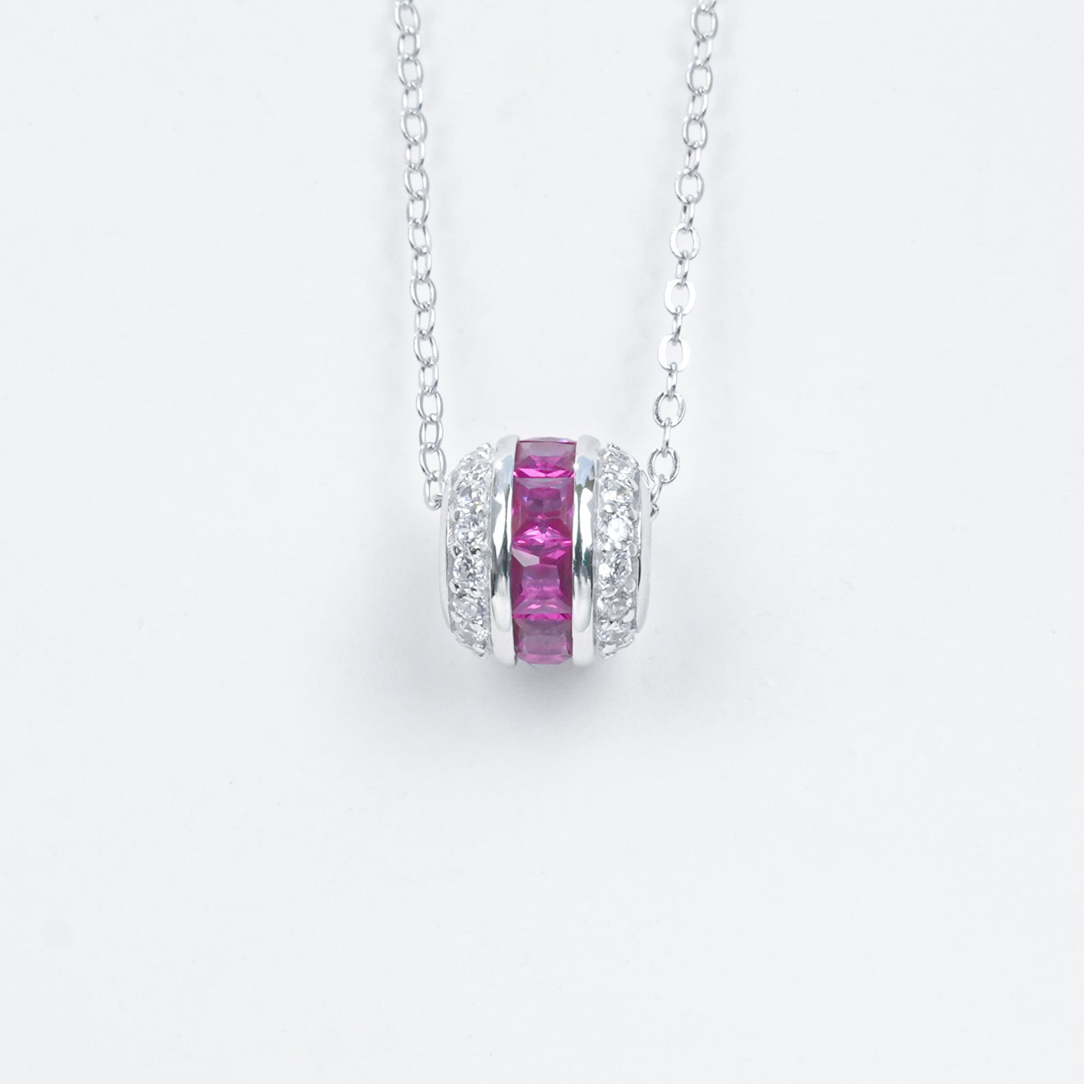 Lab Ruby Necklace 925 Sterling Silver Micro-Set, Elegant Premium - Photo 5
