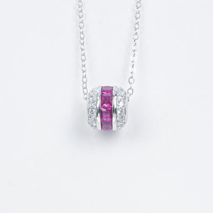 Lab Ruby Necklace 925 Sterling Silver Micro-Set, Elegant Premium - Photo 5