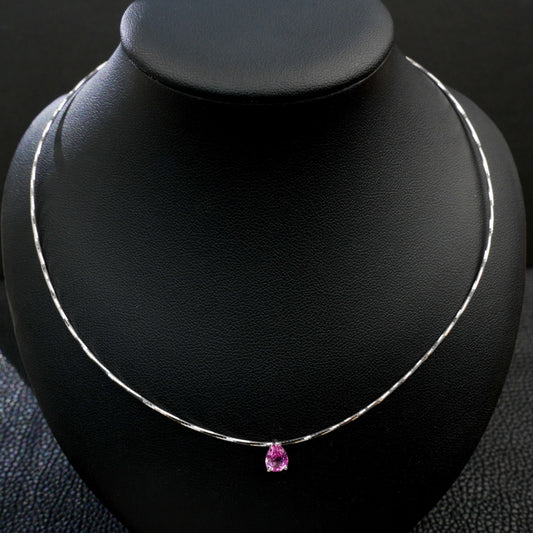 925 Sterling Silver Lab Padparadscha Teardrop Snake Chain Necklace, Premium Versatile - Photo 4