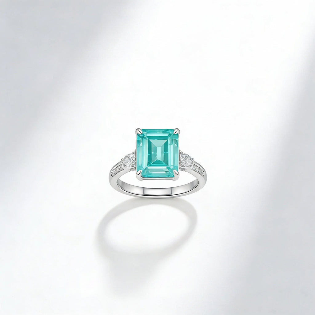 S925 Sterling Silver Paraiba-Colour Square Ring, Minimalist Premium Versatile - Photo 1