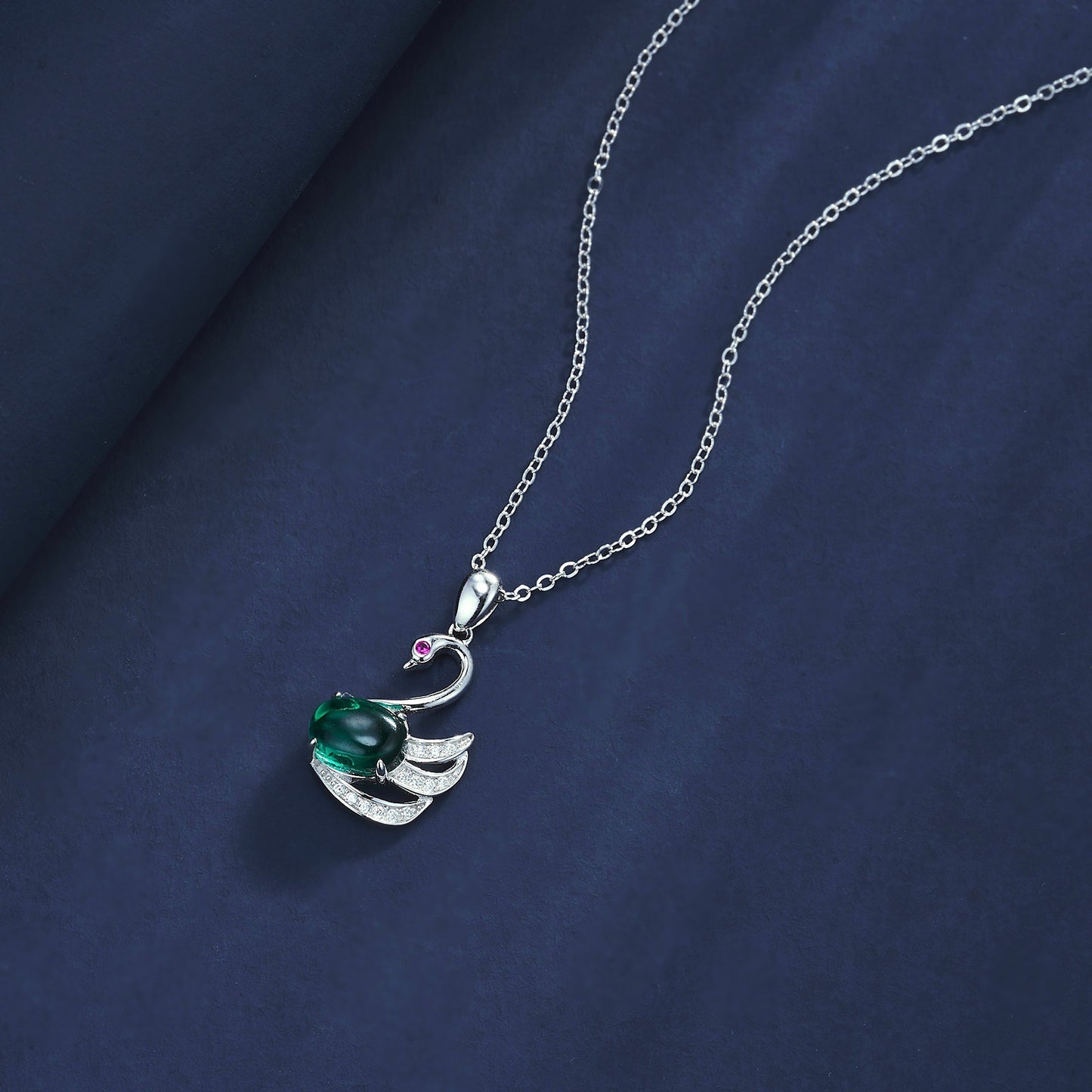 Lab Emerald Cute Swan Pendant, Premium Unique Necklace - Photo 3