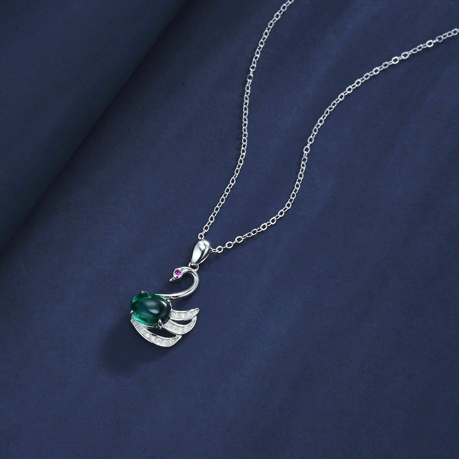 Lab Emerald Cute Swan Pendant, Premium Unique Necklace - Photo 3