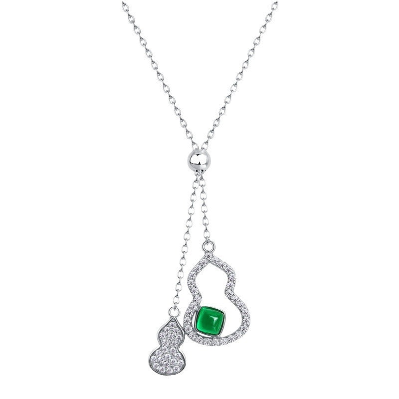 S925 Silver Lab Emerald Gourd Necklace, Creative Hollow Unique - Photo 5