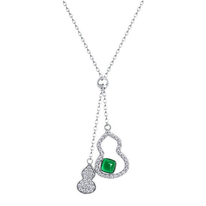 S925 Silver Lab Emerald Gourd Necklace, Creative Hollow Unique - Photo 5