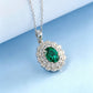 S925 Sterling Silver Oval Lab Emerald Pendant Necklace, Vintage Designer Premium for Women - Photo 1