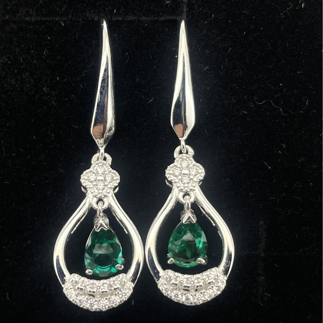 925 Sterling Silver Lab Emerald Earrings for Women, Zircon Drop Elegant - Photo 2