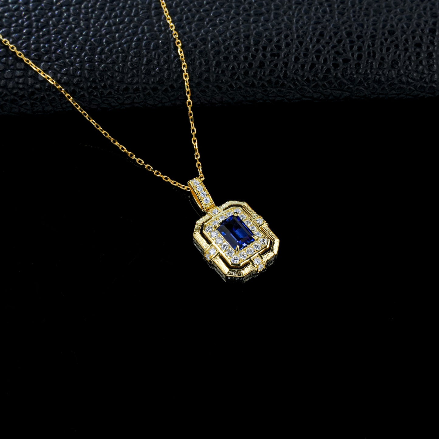 S925 Silver Vintage Palace Lab Sapphire Square Plate Necklace Full Diamond Halo, Women's Gift - Photo 3