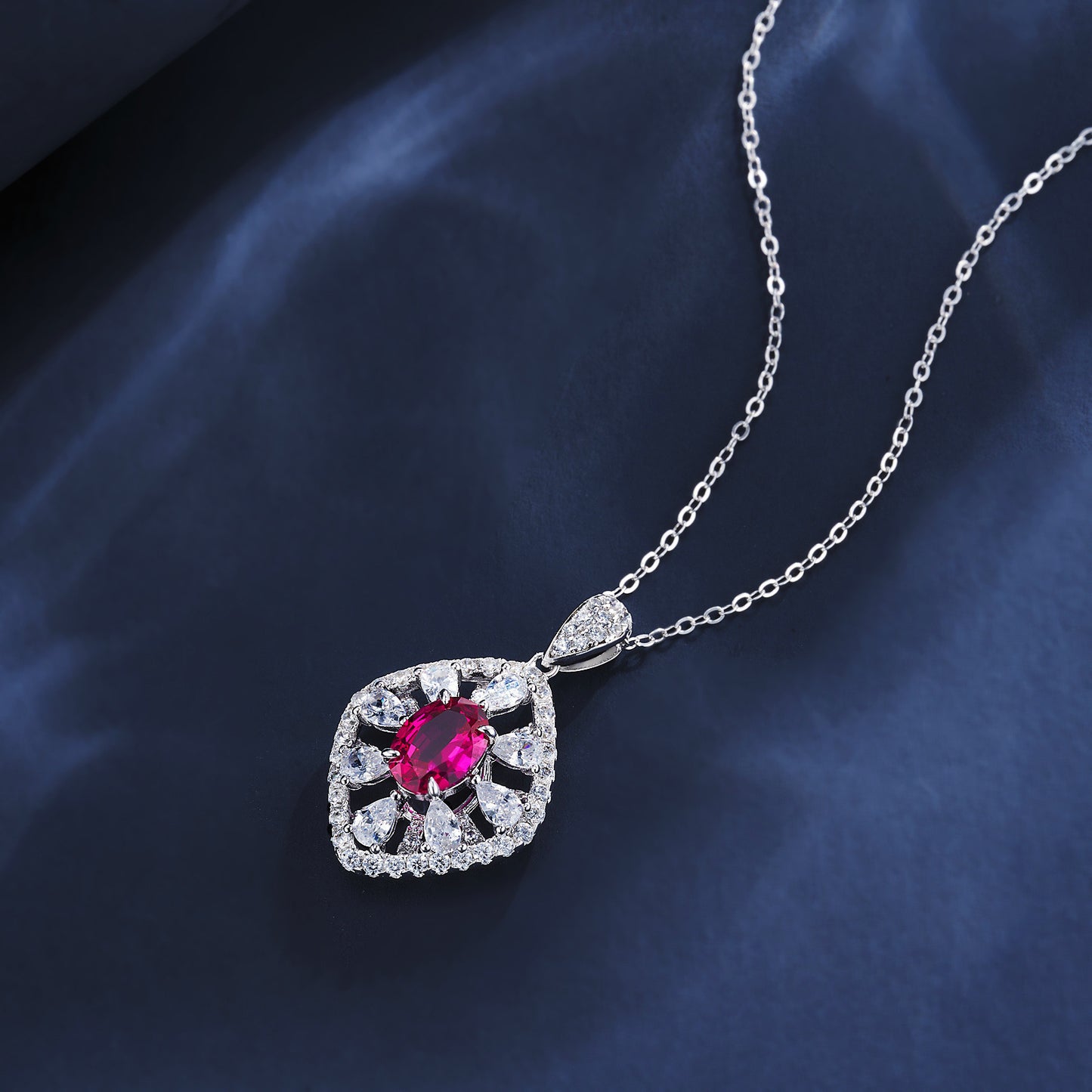 S925 Silver Necklace Pigeon Blood Ruby Pendant Diamond Chain, Sparkling Vintage Holiday - Photo 3