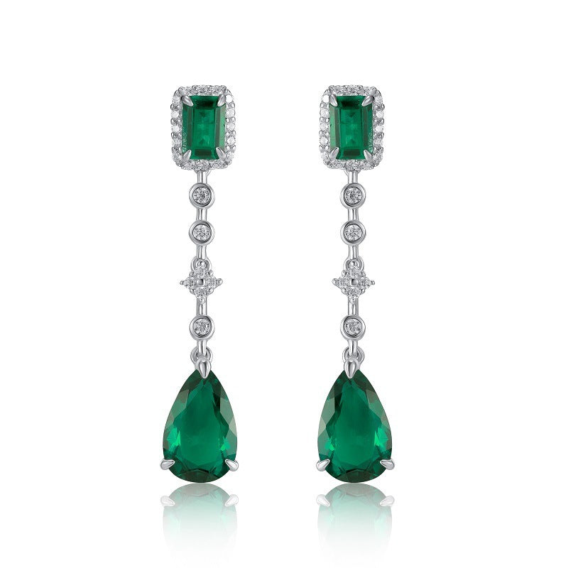 S925 Silver coloured Gemstone Teardrop Long Earrings, Versatile Vintage Gift - Photo 5