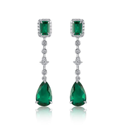 S925 Silver coloured Gemstone Teardrop Long Earrings, Versatile Vintage Gift - Photo 5