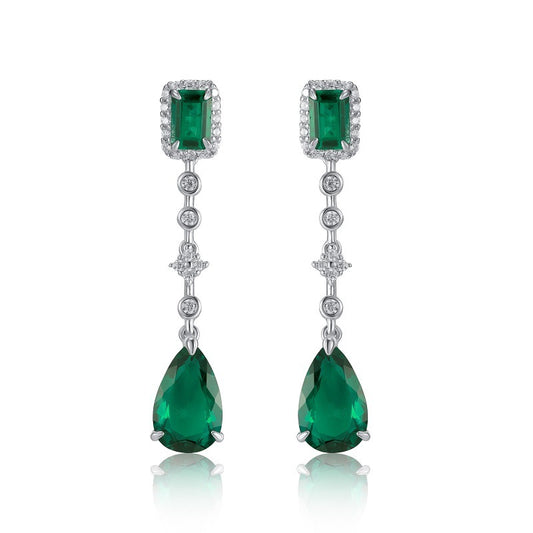 S925 Silver coloured Gemstone Teardrop Long Earrings, Versatile Vintage Gift - Photo 5