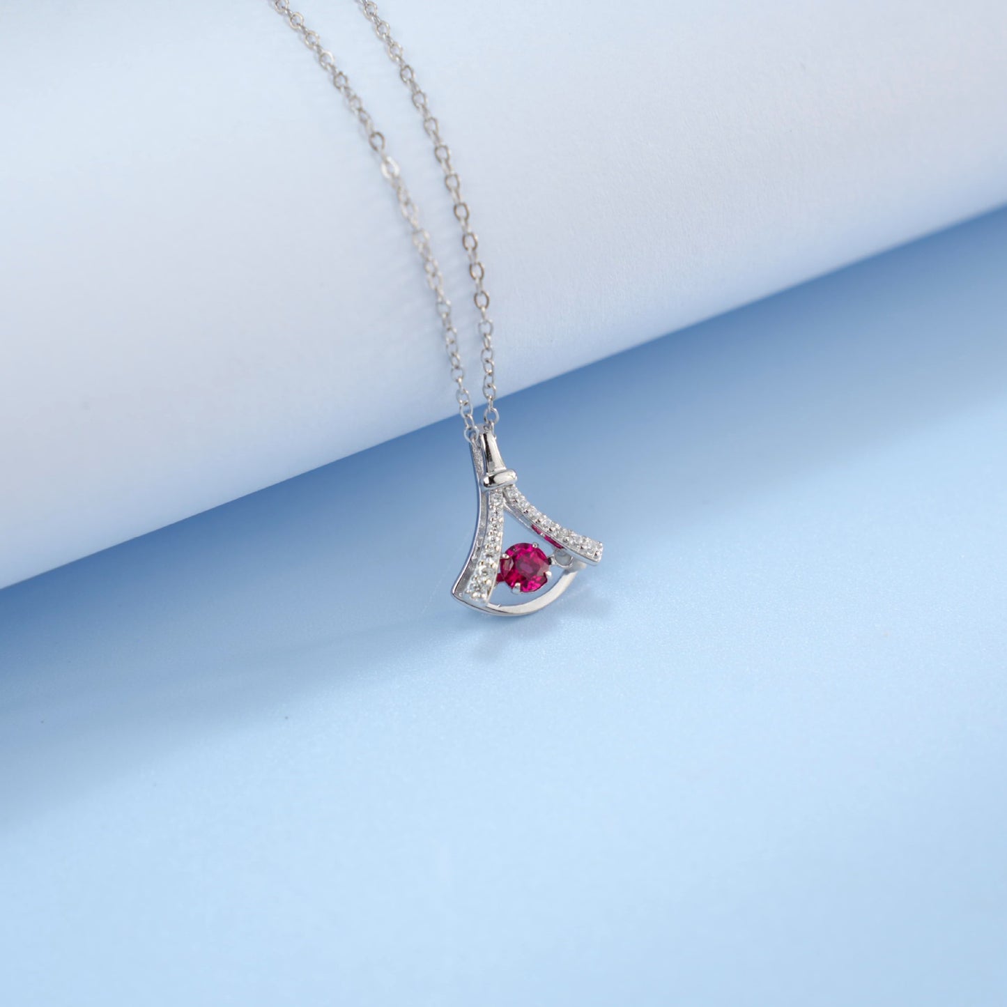 S925 Sterling Silver Gemstone Fan Pendant Necklace, Versatile Birthday Gift - Photo 2