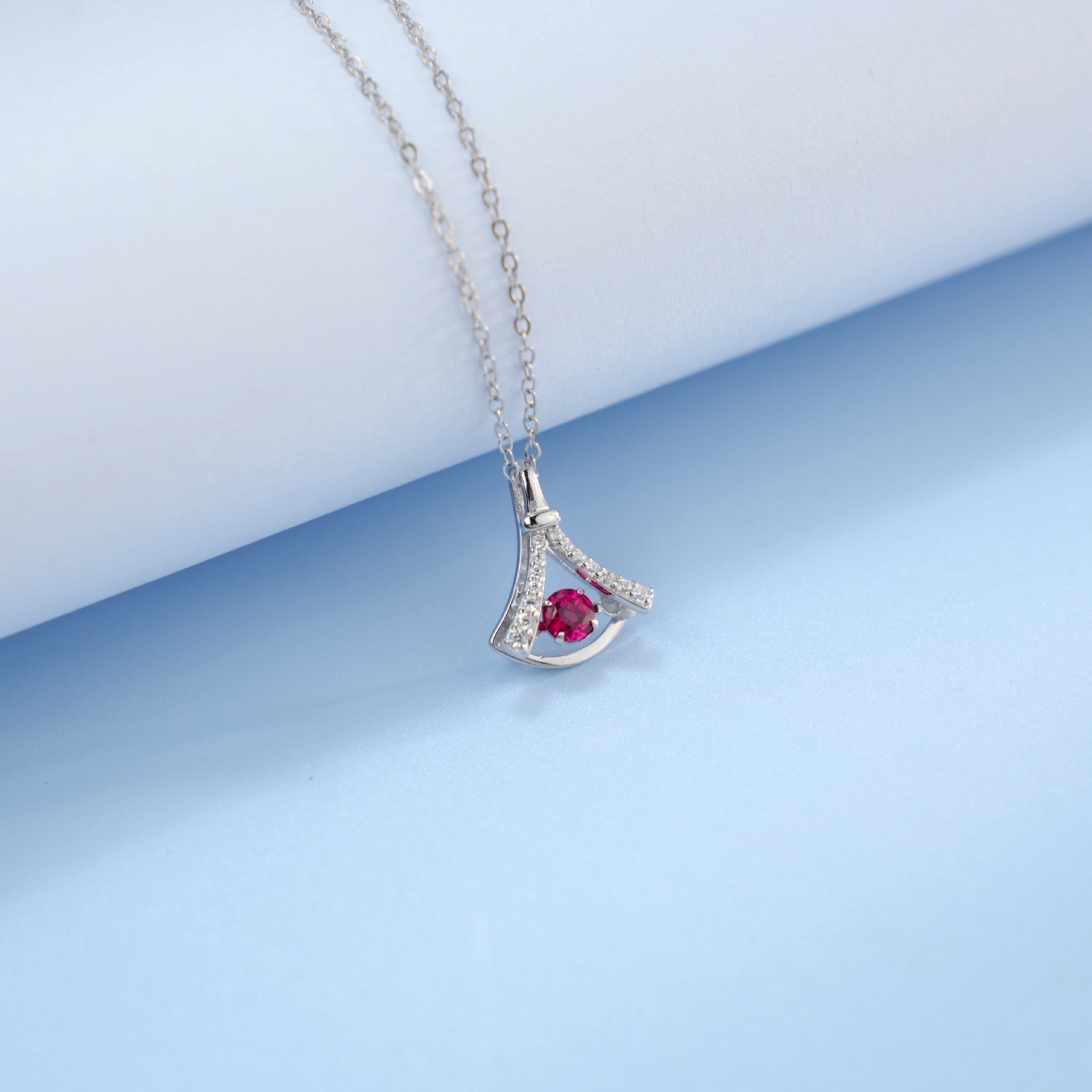 S925 Sterling Silver Gemstone Fan Pendant Necklace, Versatile Birthday Gift - Photo 2