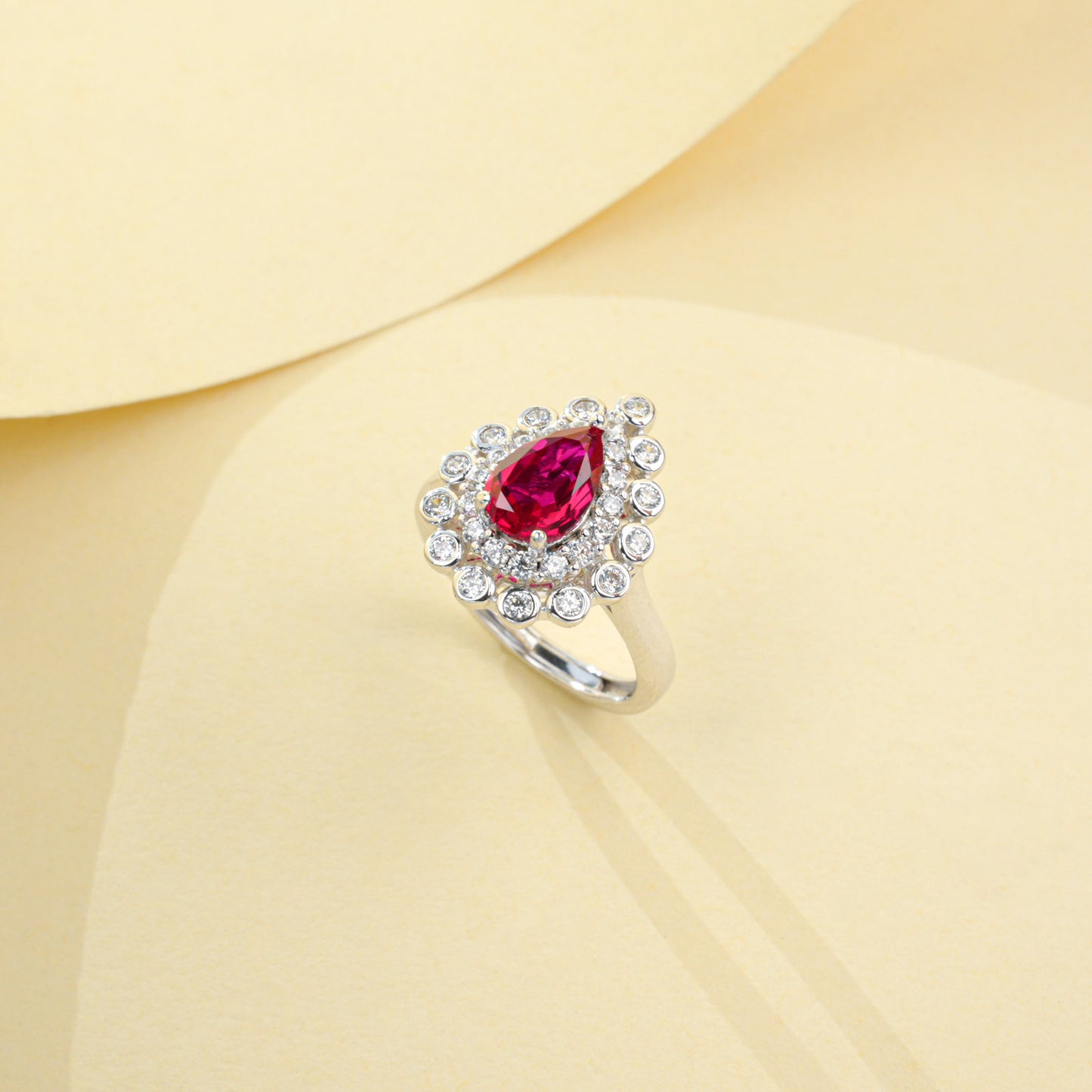S925 Silver Teardrop Lab Ruby Ring, Teardrop Diamond Halo - Photo 6