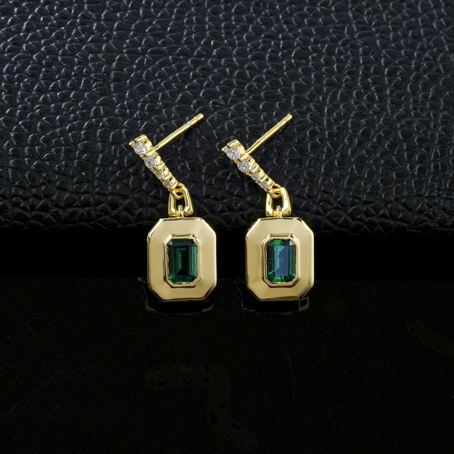 S925 Silver Rectangle Tag Lab Emerald Simple Geometric Diamond Drop Earrings, Women's - Photo 4