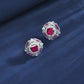 S925 Sterling Silver Lab Pigeon Blood Ruby Octagon Heavy-Craft Earrings, Premium for Women - Photo 2
