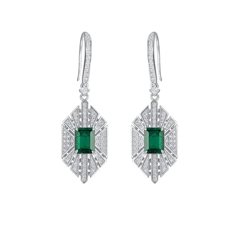 S925 Sterling Silver Vintage Emerald Drop Earrings, Geometric Earrings Premium - Photo 5