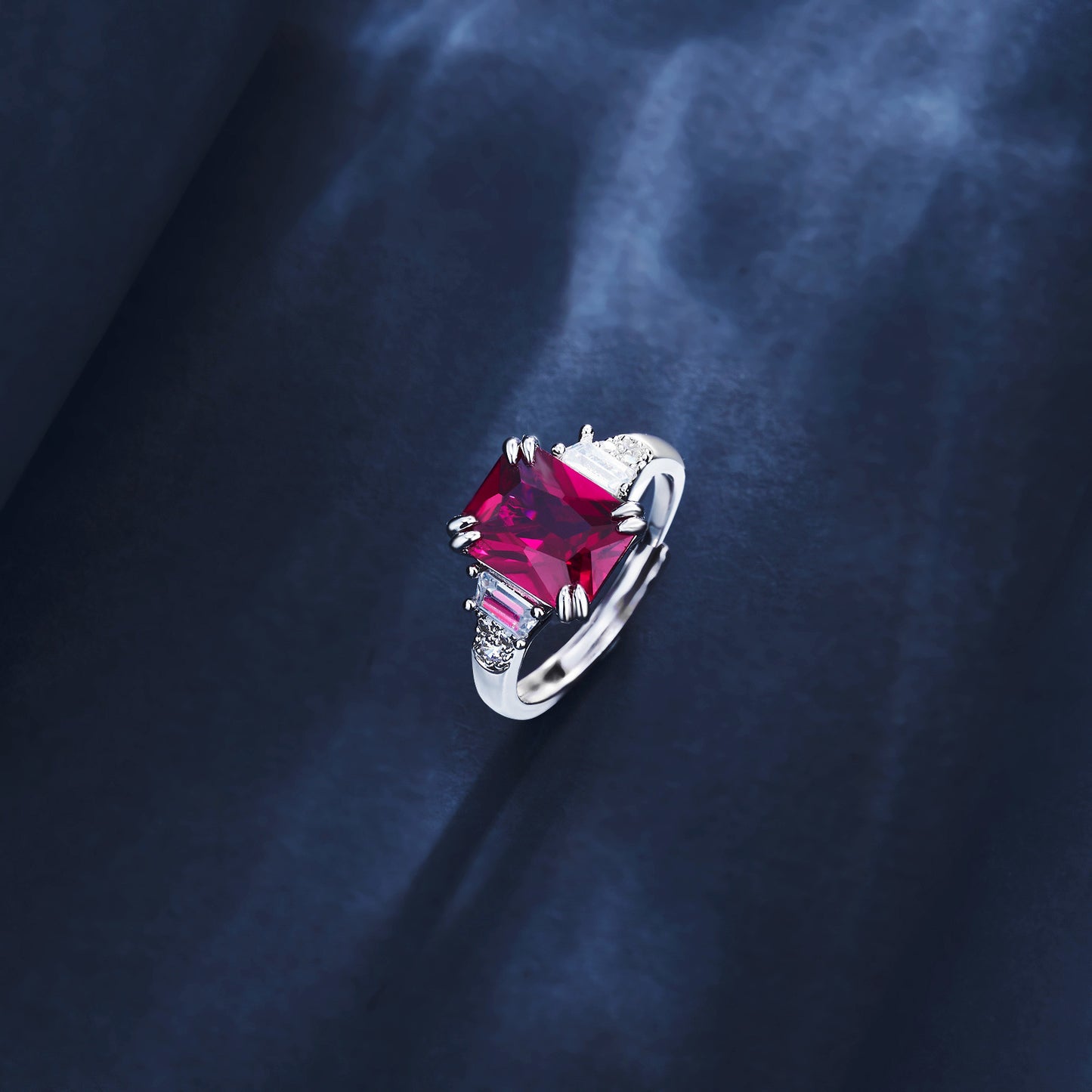 S925 Sterling Silver Lab Pigeon Blood Ruby Emerald-Cut Ring, Premium for Women - Photo 2