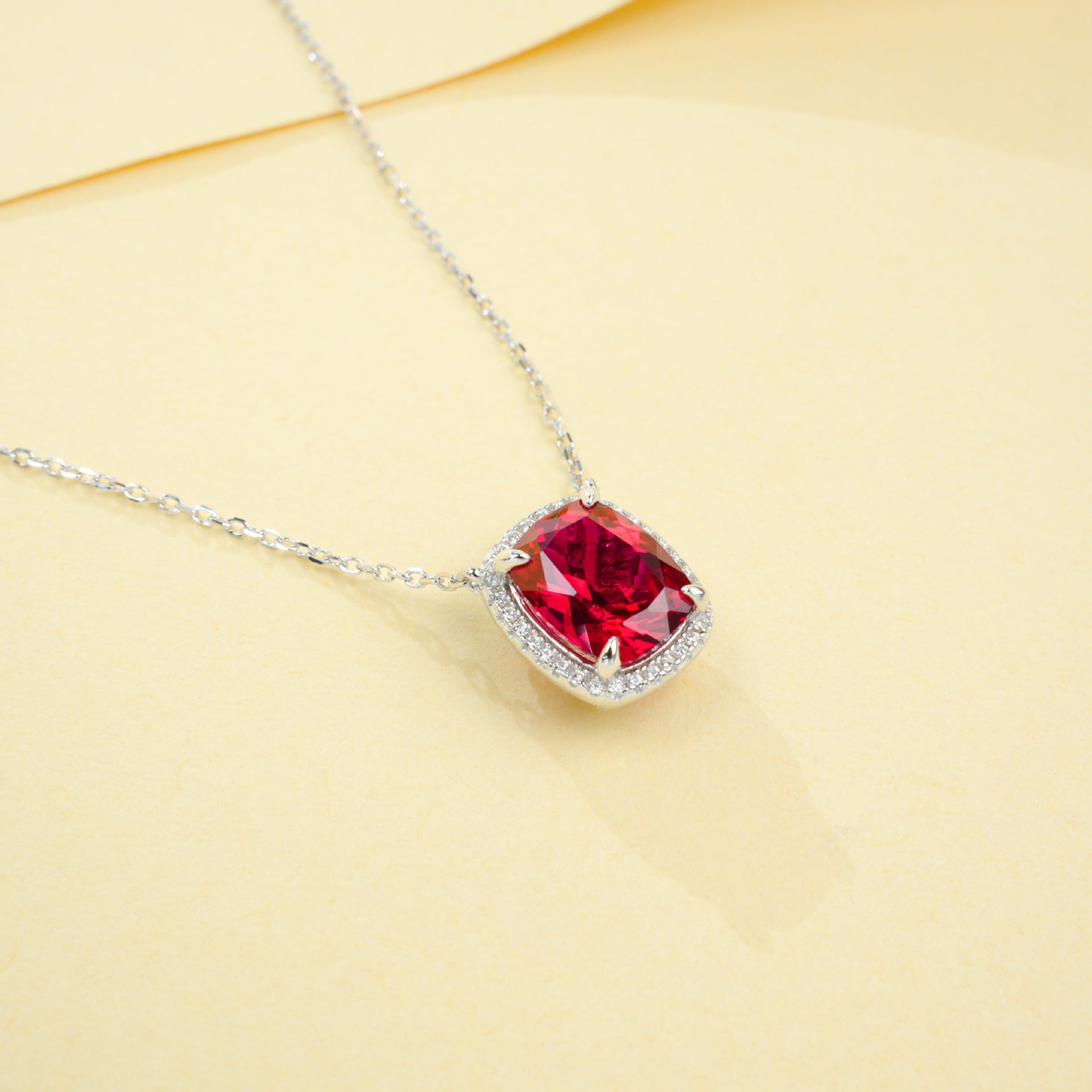 S925 Sterling Silver Lab Ruby Pendant Necklace, for Women - Photo 2