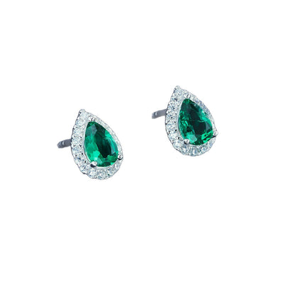 S925 Sterling Silver Lab Emerald Pave Stud Earrings, Unique Versatile Minimalist - Photo 5