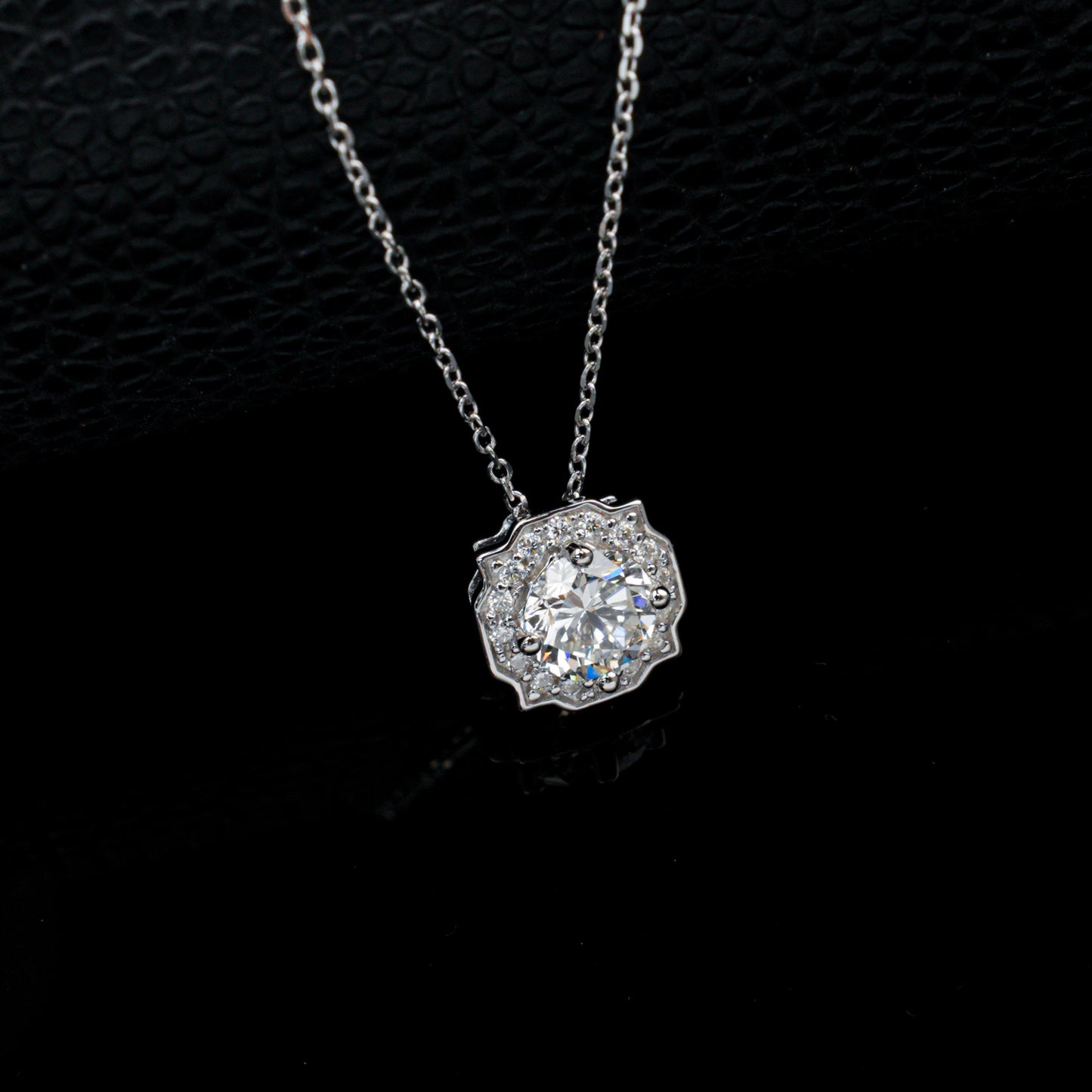 S925 Silver Octagonal Scalloped Halo Pendant Necklace, Versatile Stone Gift - Photo 4