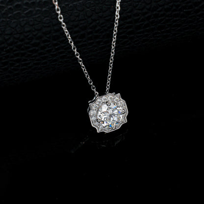 S925 Silver Octagonal Scalloped Halo Pendant Necklace, Versatile Stone Gift - Photo 4