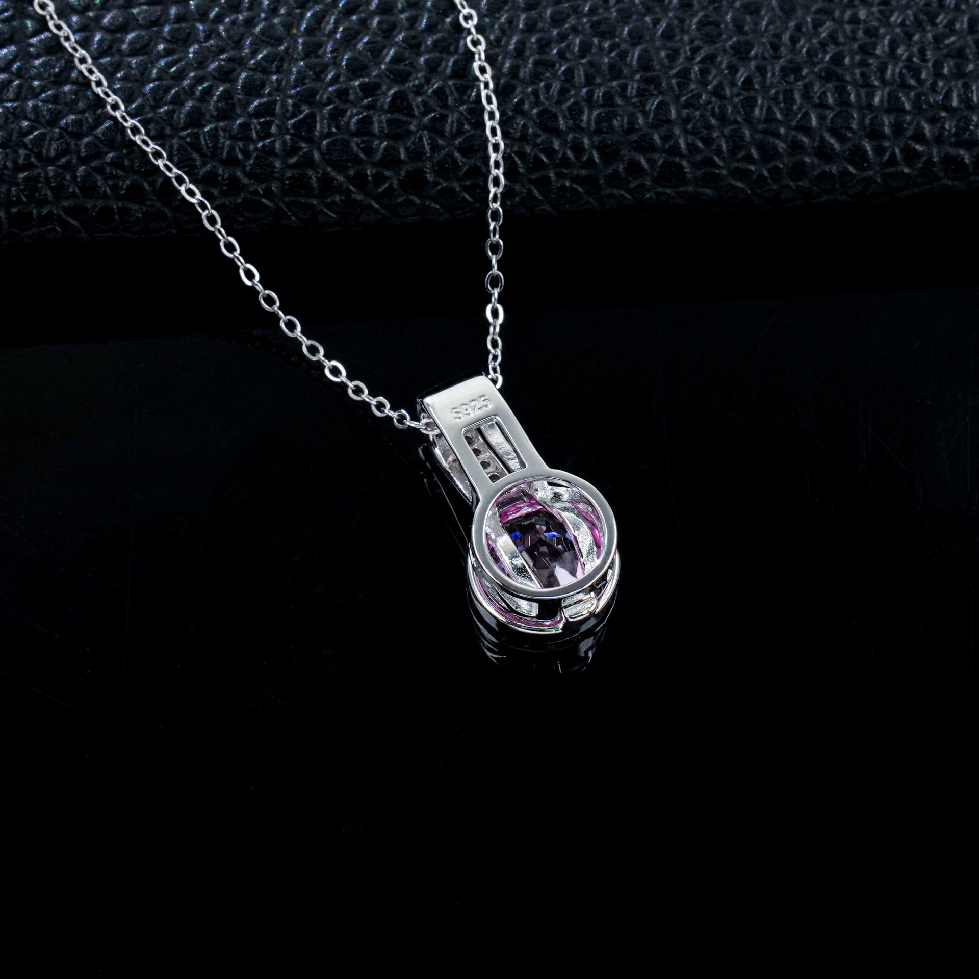 S925 Silver Lab Pink Sapphire Pendant Round Full Diamond Halo, Date Gift - Photo 4