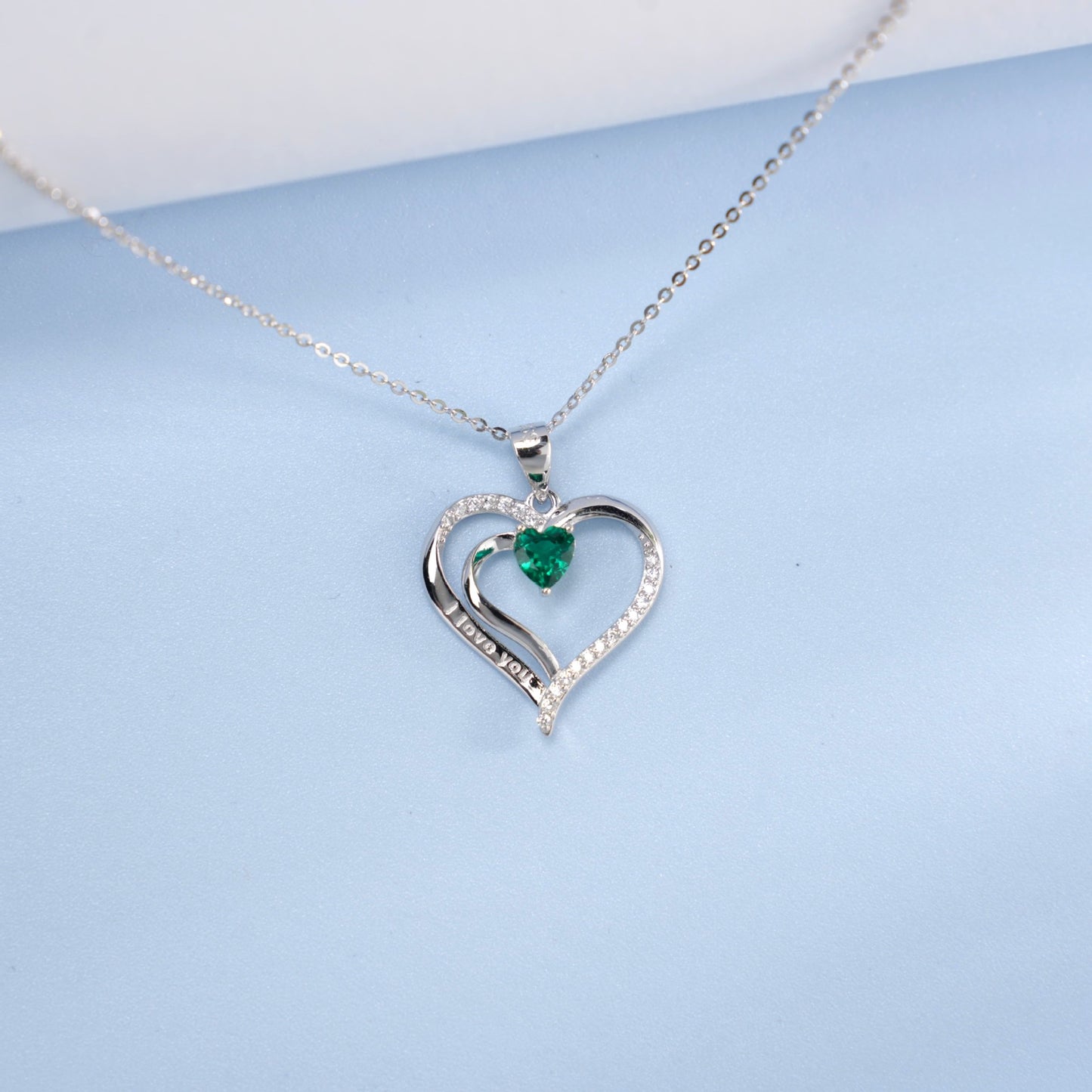 925 Sterling Silver Lab Emerald Heart Necklace, Romantic Versatile for Women - Photo 2