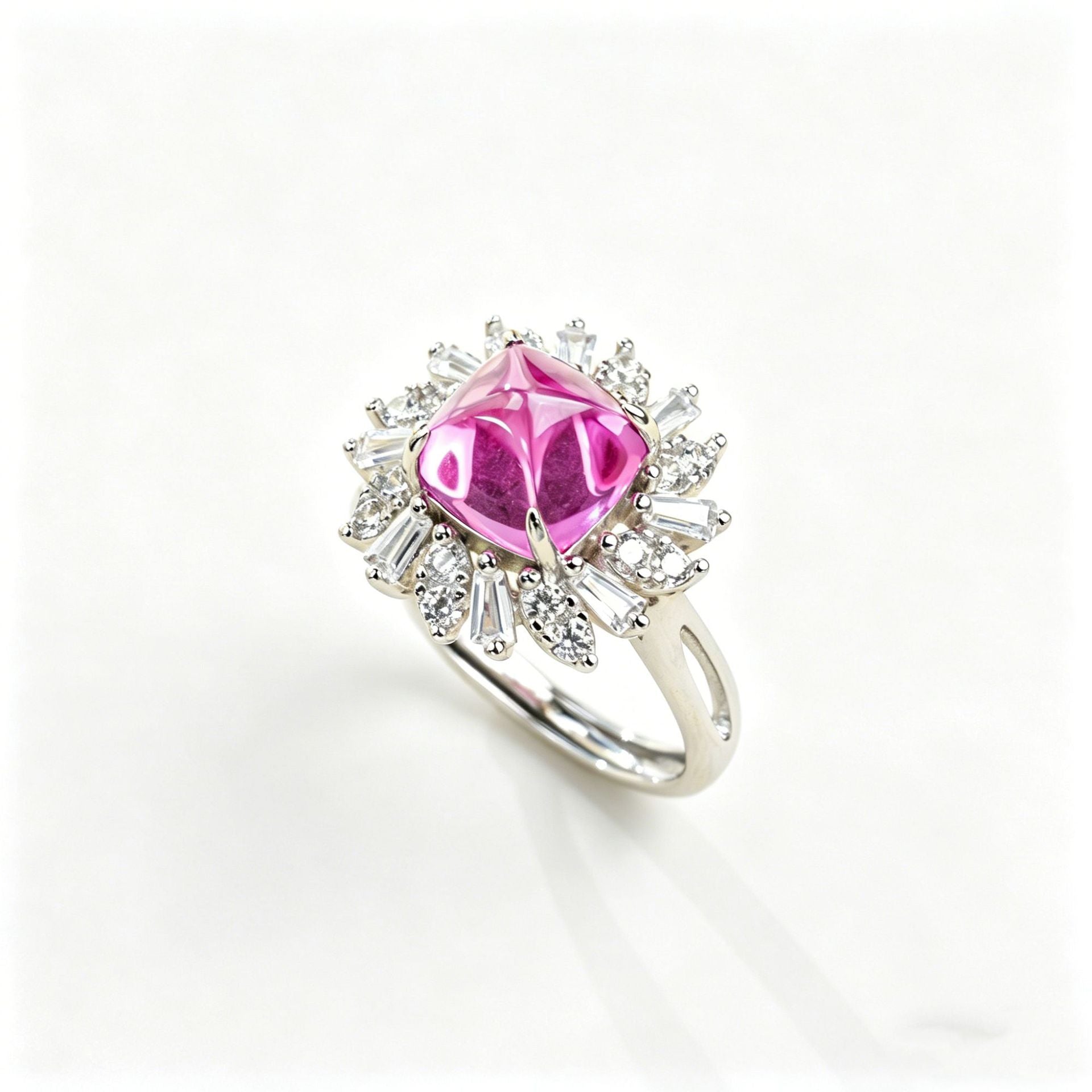 925 Sterling Silver Lab Padparadscha Ring, Luxurious Inlay Gift for Women - Photo 5