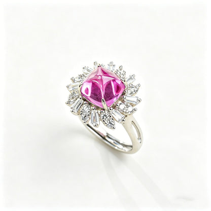 925 Sterling Silver Lab Padparadscha Ring, Luxurious Inlay Gift for Women - Photo 5