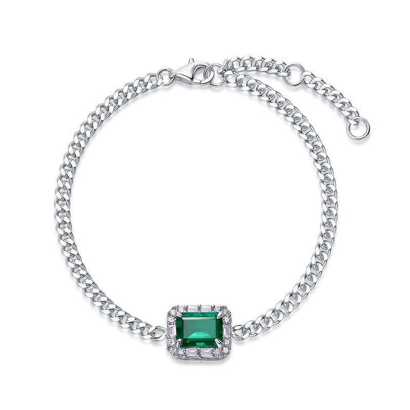 S925 Sterling Silver Lab Emerald Bracelet for Women, Versatile - Photo 5