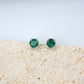 S925 Silver Round Lab Emerald Stud Earrings, Gemstone Simple - Photo 4