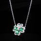 S925 Sterling Silver Lab Emerald Four-Leaf Clover Necklace, Fresh Versatile - Photo 4