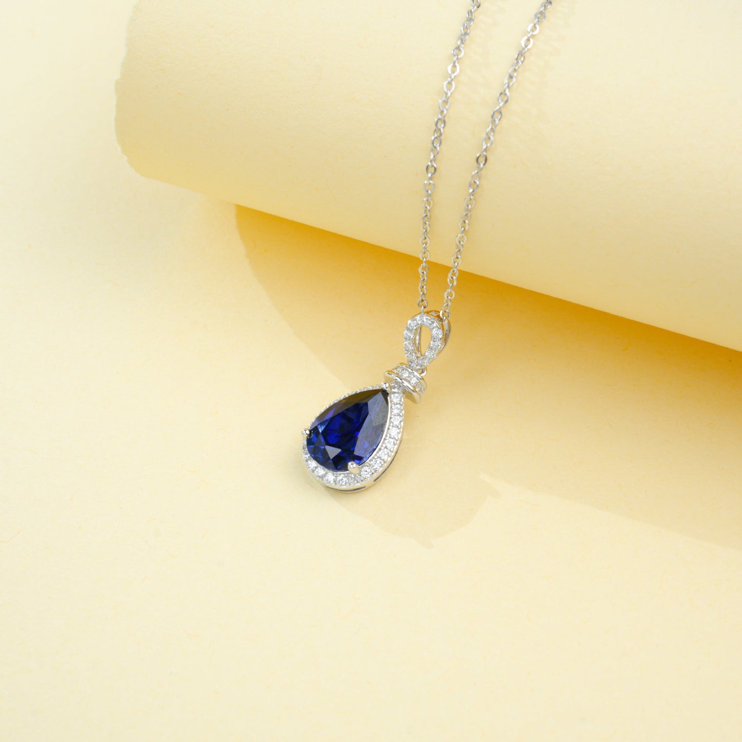 925 Sterling Silver Lab Sapphire Teardrop Pave Choker Necklace, Versatile for Women - Photo 4