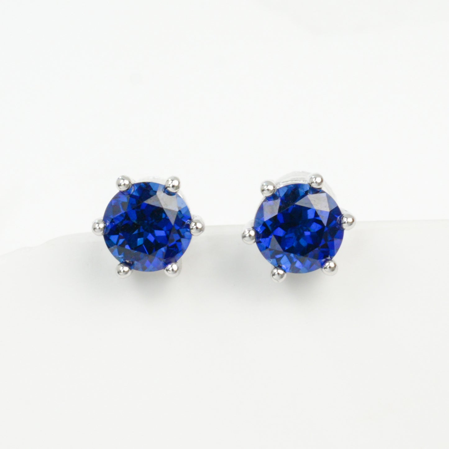 S925 Sterling Silver 6-Claw Lab Sapphire Earrings, Royal Blue Gemstone - Photo 6