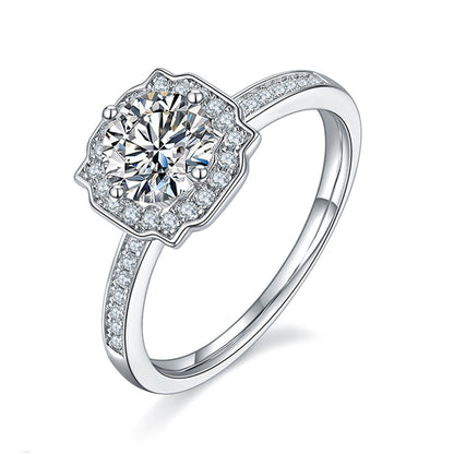 S925 Silver Lab Diamond Four-Point Star Scalloped Halo Ring, Full Diamond Proposal - Photo 5