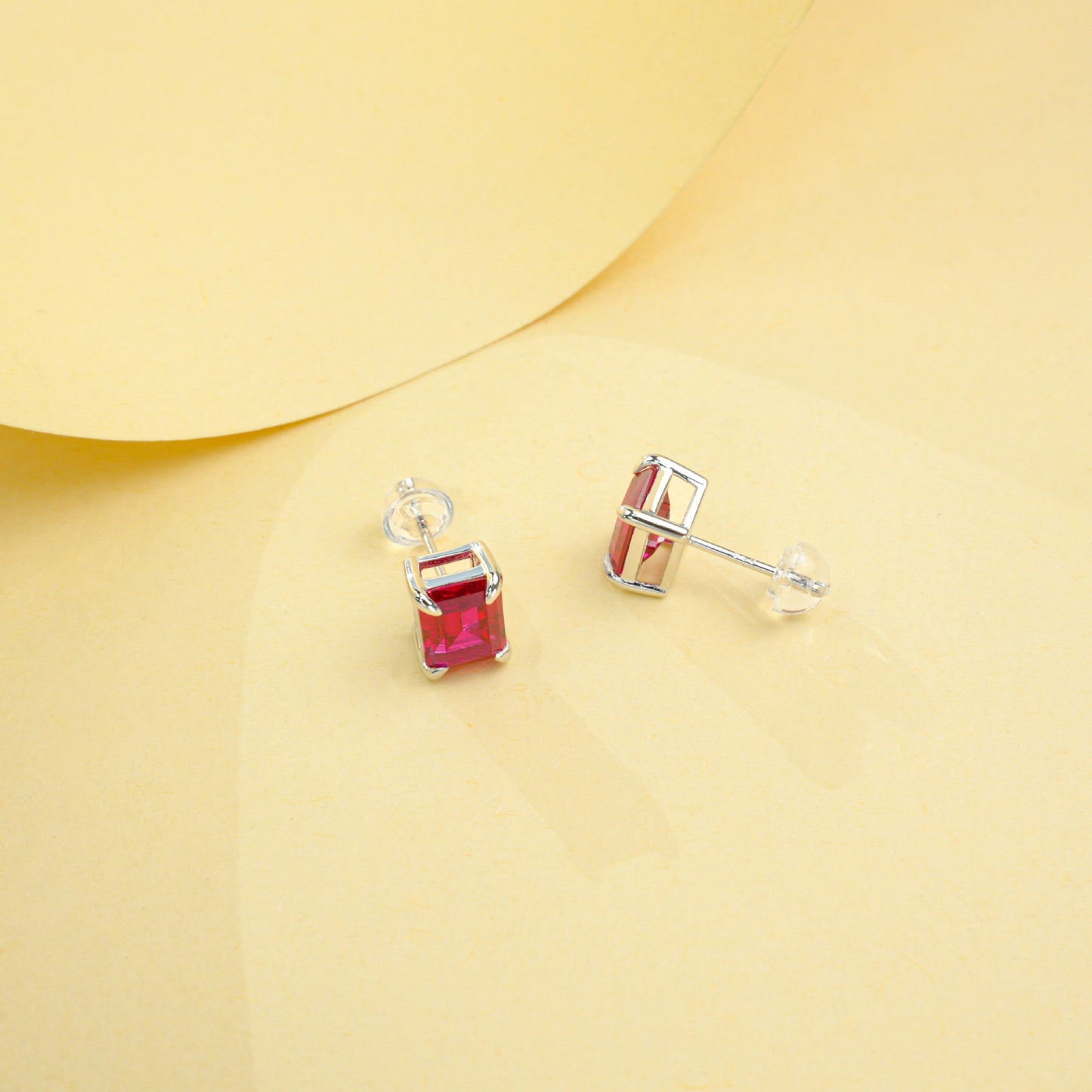 925 Sterling Silver Lab Ruby Earrings, Minimalist Elegant for Women - Photo 4